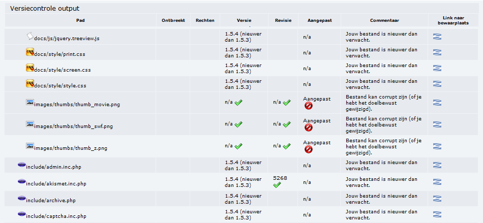 Output generated by version check